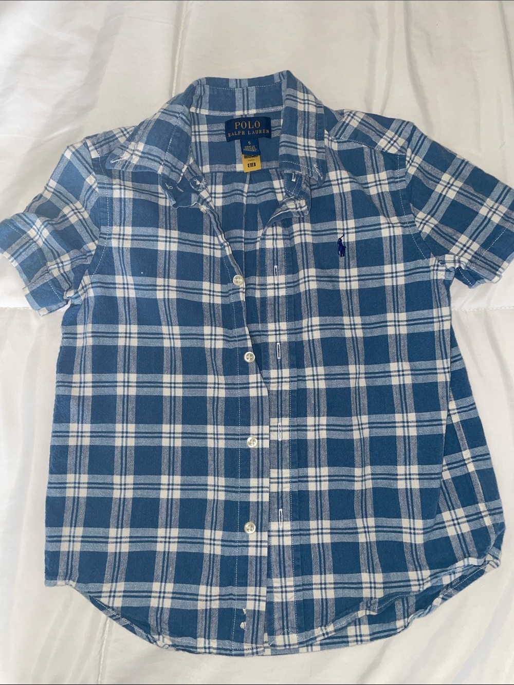 Polo by Ralph Lauren Blue and White Plaid Short Sleeve Button-Down